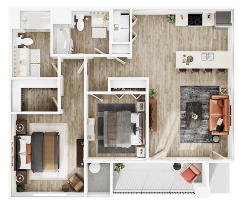 Floor plan for 2 beds, 2 baths, 1175 sqft